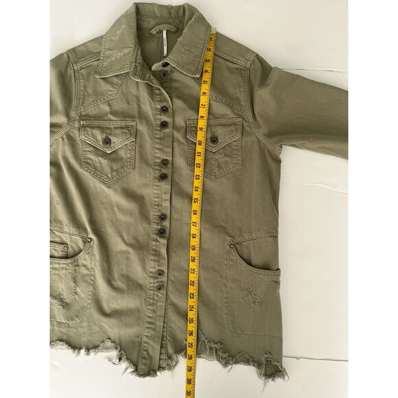 Free People Moon- Child Shirt Jacket Women XS Green Distressed Relaxed Army - Picture 6 of 9